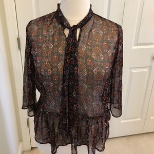 Multicolor Sheer Peplum Blouse - Size: L - EUC